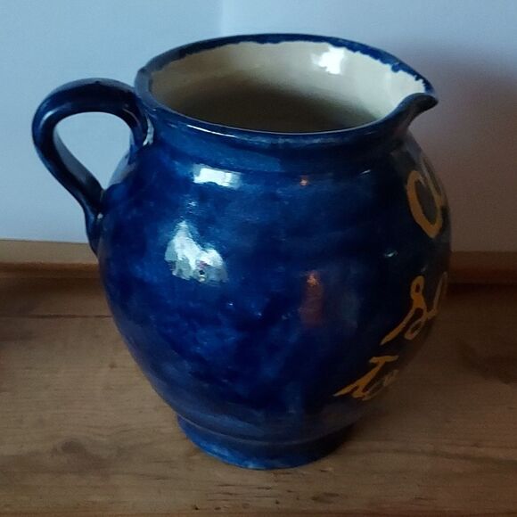 Mexican Blue Pottery Pitcher Jug Talavera Amora signed Vintage - Picture 10 of 16